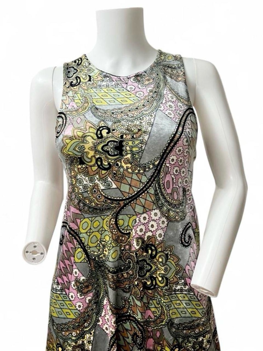 Betsey Johnson Paisley Print Sleeveless Mini Dress - Pink, Green, Gray, Cream - Picture 3 of 5